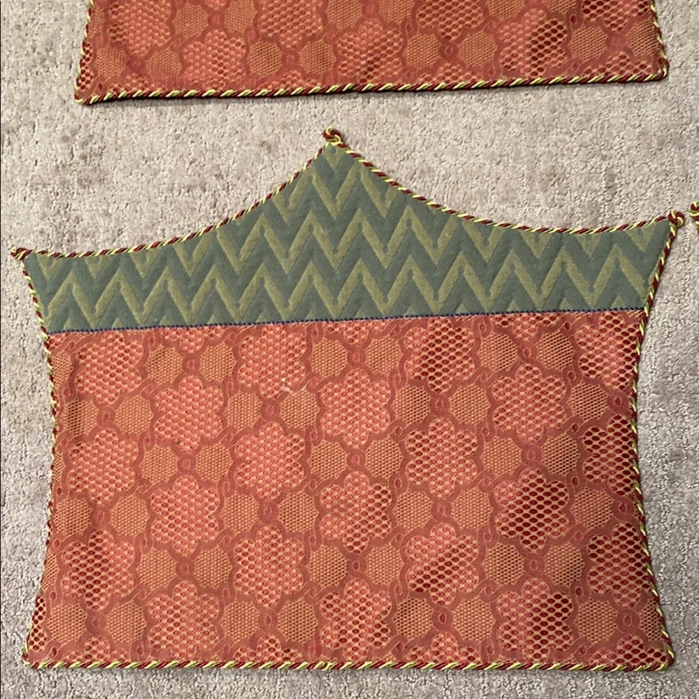 Elegant Burgundy and Green Patterned Textile Placemats Dining